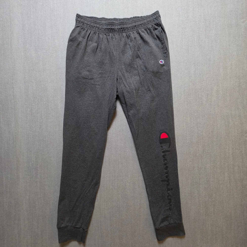 Champion Joggers Men L Gray Graphic Logo Athletic Sweatpants Drawstring Pockets